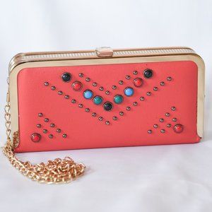 Peach Embellished Boho Hand Chain Bag